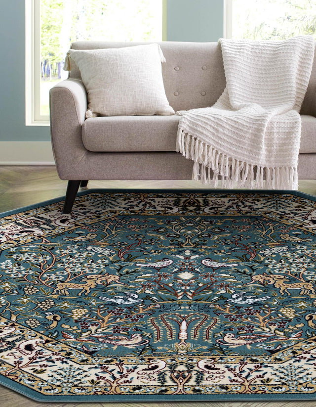 Blue 6' 1 x 6' 1 Narenj Octagon Area Rug 85% Polypropylene & 15% Polyester Traditional Classic Carpet for Living, Dining, Bedrooms, Office for Sale at Rug Engine