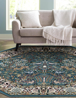 Blue 3' 1 x 3' 1 Narenj Octagon Area Rug 85% Polypropylene & 15% Polyester Traditional Classic Carpet for Living, Dining, Bedrooms, Office for Sale at Rug Engine