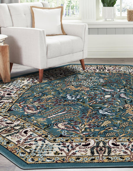 Blue 6' 1 x 6' 1 Narenj Octagon Area Rug 85% Polypropylene & 15% Polyester Traditional Classic Carpet for Living, Dining, Bedrooms, Office for Sale at Rug Engine