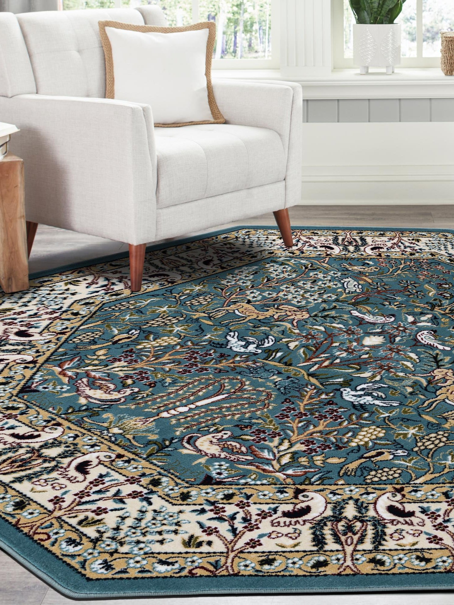 Blue 3' 1 x 3' 1 Narenj Octagon Area Rug 85% Polypropylene & 15% Polyester Traditional Classic Carpet for Living, Dining, Bedrooms, Office for Sale at Rug Engine