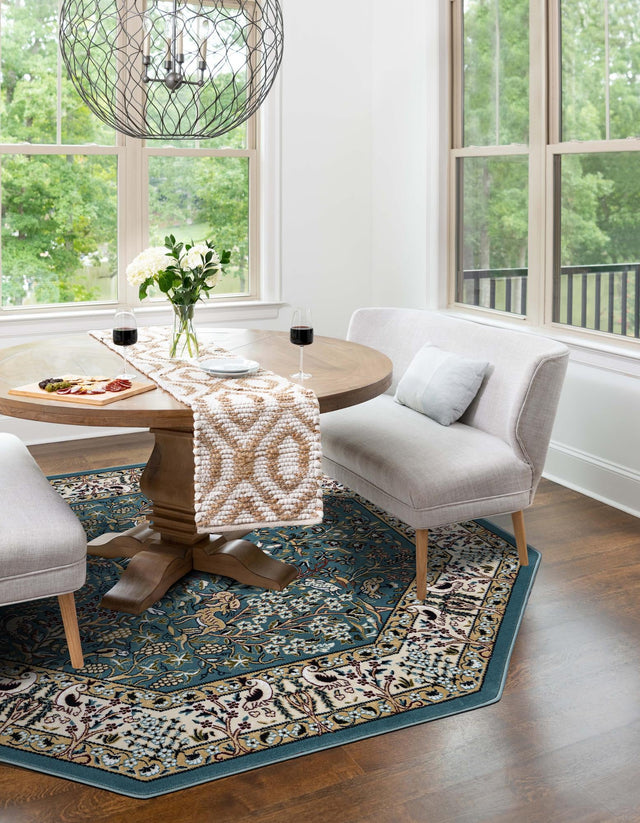 Blue 3' 1 x 3' 1 Narenj Octagon Area Rug 85% Polypropylene & 15% Polyester Traditional Classic Carpet for Living, Dining, Bedrooms, Office for Sale at Rug Engine