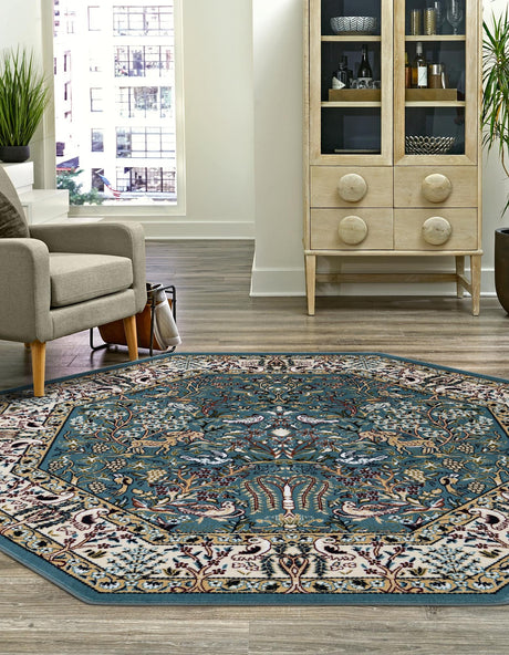 Blue 6' 1 x 6' 1 Narenj Octagon Area Rug 85% Polypropylene & 15% Polyester Traditional Classic Carpet for Living, Dining, Bedrooms, Office for Sale at Rug Engine