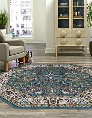 Blue 4' 1 x 4' 1 Narenj Octagon Area Rug 85% Polypropylene & 15% Polyester Traditional Classic Carpet for Living, Dining, Bedrooms, Office for Sale at Rug Engine