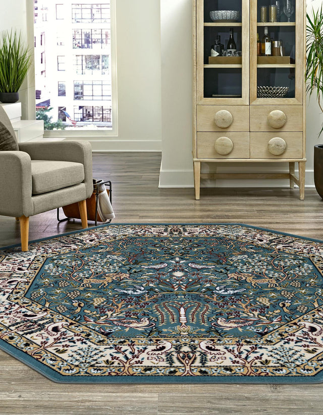 Blue 4' 1 x 4' 1 Narenj Octagon Area Rug 85% Polypropylene & 15% Polyester Traditional Classic Carpet for Living, Dining, Bedrooms, Office for Sale at Rug Engine