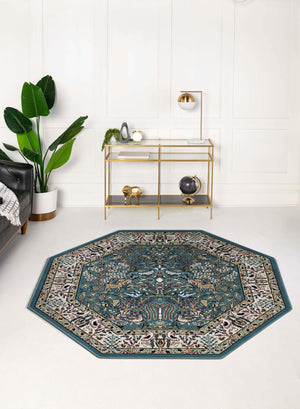 Blue 6' 1 x 6' 1 Narenj Octagon Area Rug 85% Polypropylene & 15% Polyester Traditional Classic Carpet for Living, Dining, Bedrooms, Office for Sale at Rug Engine