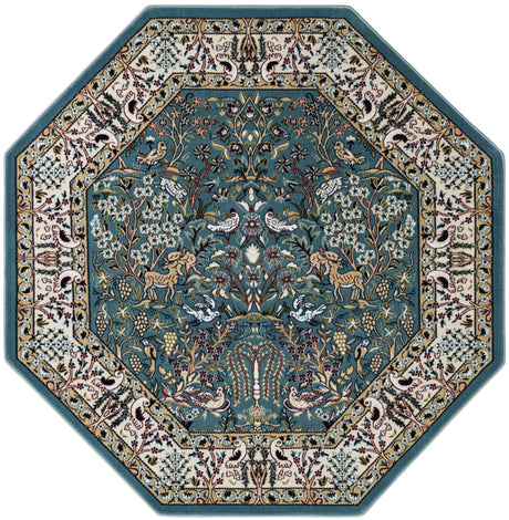 Blue 6' 1 x 6' 1 Narenj Octagon Area Rug 85% Polypropylene & 15% Polyester Traditional Classic Carpet for Living, Dining, Bedrooms, Office for Sale at Rug Engine