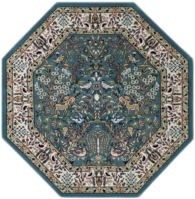 Blue 6' 1 x 6' 1 Narenj Octagon Area Rug 85% Polypropylene & 15% Polyester Traditional Classic Carpet for Living, Dining, Bedrooms, Office for Sale at Rug Engine