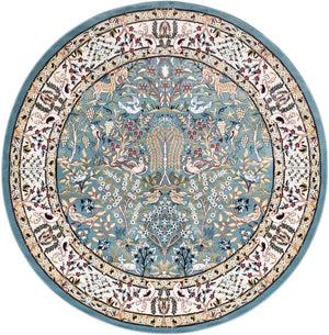 Blue 7' 1 x 7' 1 Narenj Round Area Rug 85% Polypropylene & 15% Polyester Traditional Classic Carpet for Living, Dining, Bedrooms, Office for Sale at Rug Engine