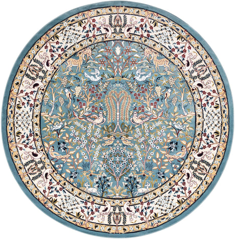 Blue 7' 1 x 7' 1 Narenj Round Area Rug 85% Polypropylene & 15% Polyester Traditional Classic Carpet for Living, Dining, Bedrooms, Office for Sale at Rug Engine