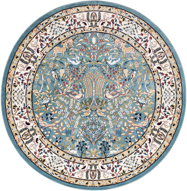 Blue 7' 1 x 7' 1 Narenj Round Area Rug 85% Polypropylene & 15% Polyester Traditional Classic Carpet for Living, Dining, Bedrooms, Office for Sale at Rug Engine