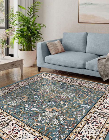 Blue 10' x 10' Narenj Square Area Rug 85% Polypropylene & 15% Polyester Traditional Classic Carpet for Living, Dining, Bedrooms, Office for Sale at Rug Engine
