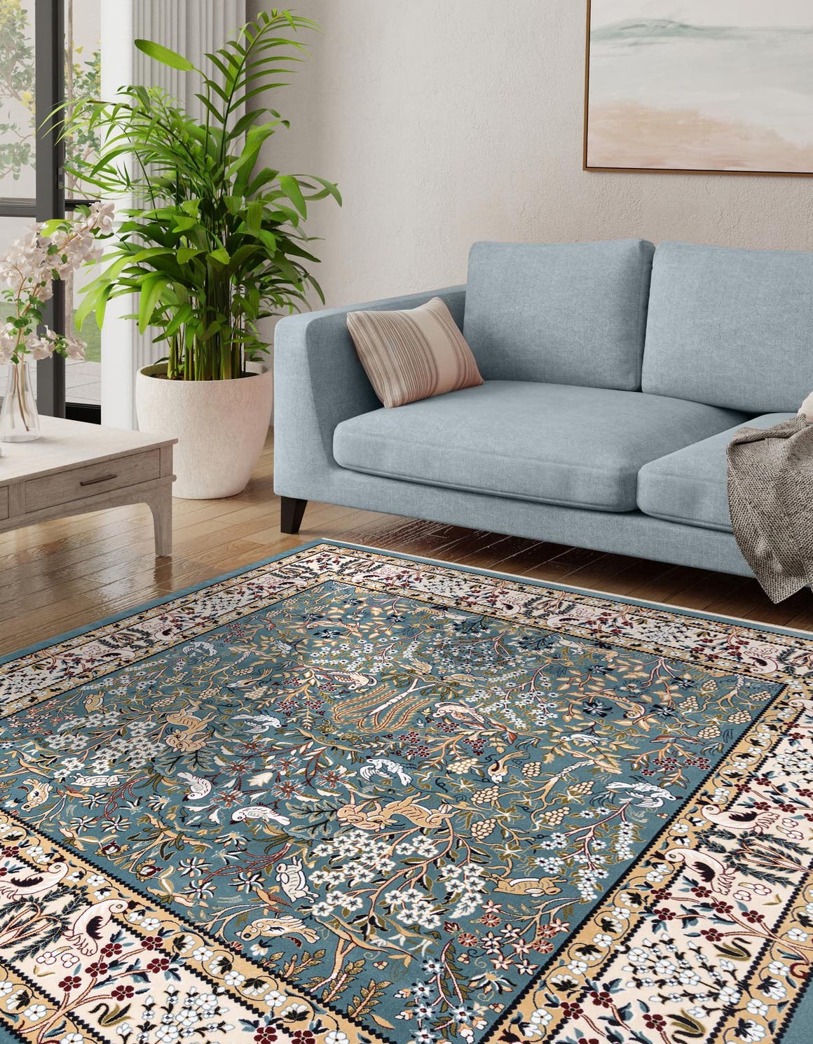 Blue 7' 10 x 7' 10 Narenj Square Area Rug 85% Polypropylene & 15% Polyester Traditional Classic Carpet for Living, Dining, Bedrooms, Office for Sale at Rug Engine
