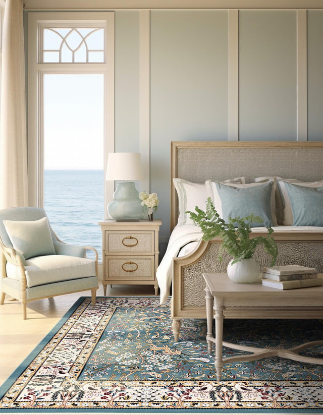 Blue 10' x 10' Narenj Square Area Rug 85% Polypropylene & 15% Polyester Traditional Classic Carpet for Living, Dining, Bedrooms, Office for Sale at Rug Engine