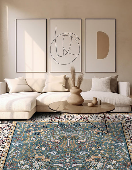 Blue 6' 1 x 6' 1 Narenj Square Area Rug 85% Polypropylene & 15% Polyester Traditional Classic Carpet for Living, Dining, Bedrooms, Office for Sale at Rug Engine