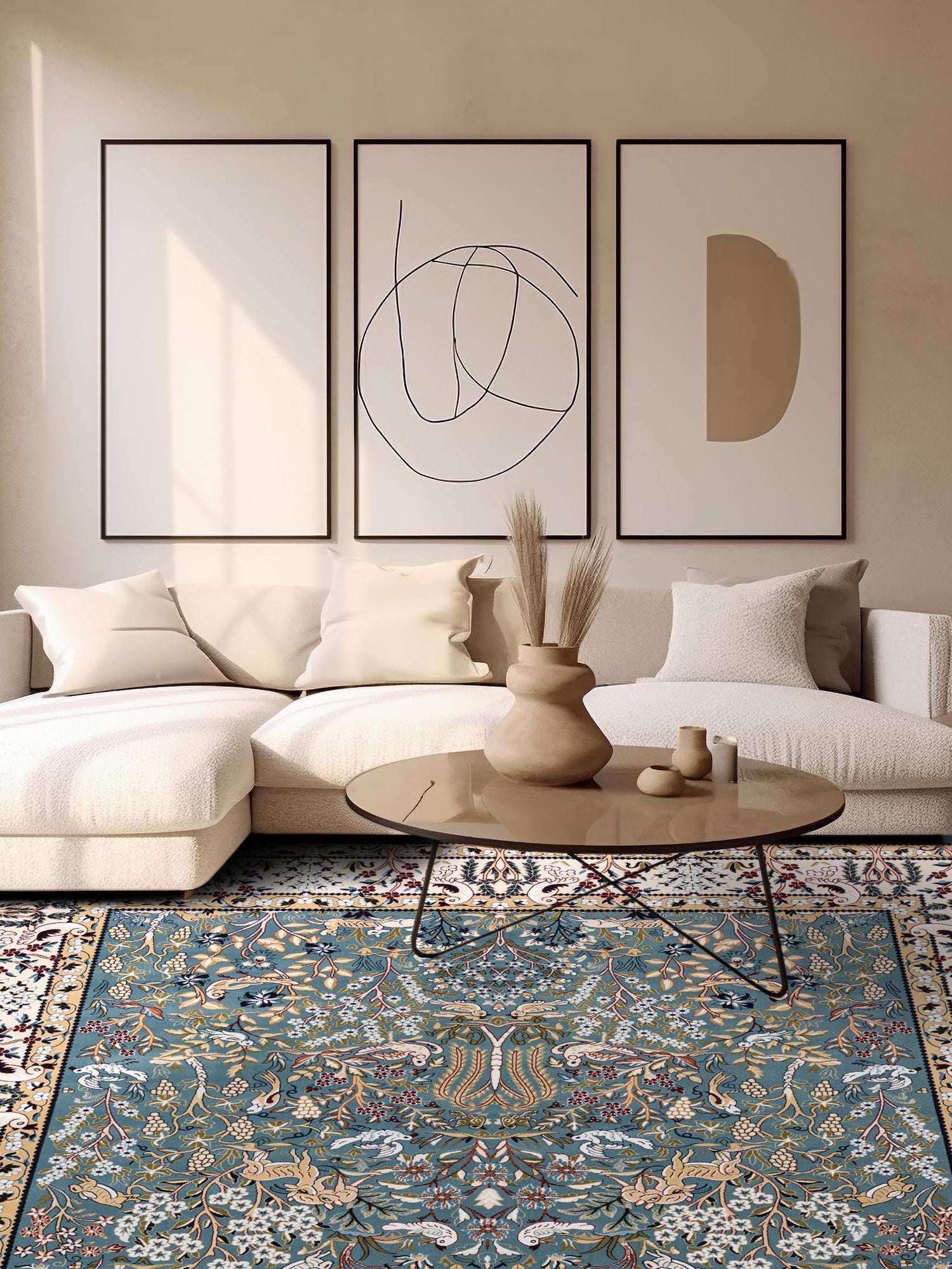 Blue 7' 10 x 7' 10 Narenj Square Area Rug 85% Polypropylene & 15% Polyester Traditional Classic Carpet for Living, Dining, Bedrooms, Office for Sale at Rug Engine