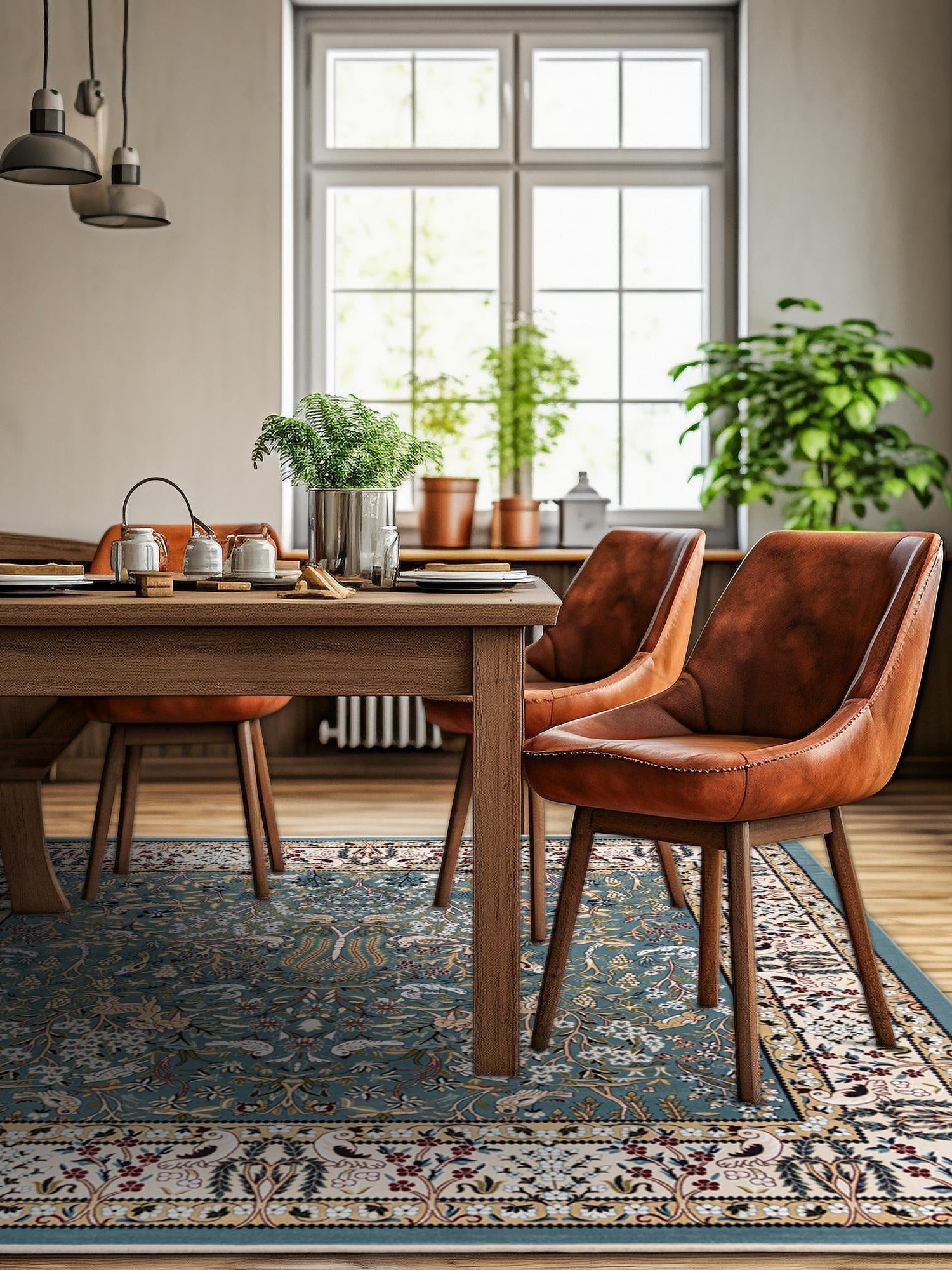 Blue 7' 10 x 7' 10 Narenj Square Area Rug 85% Polypropylene & 15% Polyester Traditional Classic Carpet for Living, Dining, Bedrooms, Office for Sale at Rug Engine