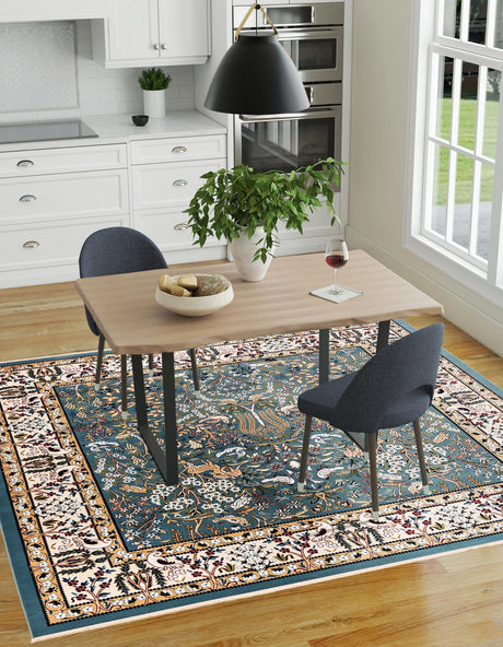Blue 6' 1 x 6' 1 Narenj Square Area Rug 85% Polypropylene & 15% Polyester Traditional Classic Carpet for Living, Dining, Bedrooms, Office for Sale at Rug Engine
