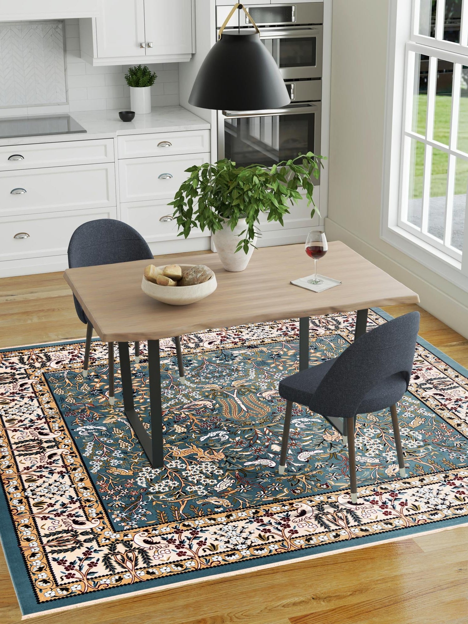 Blue 7' 10 x 7' 10 Narenj Square Area Rug 85% Polypropylene & 15% Polyester Traditional Classic Carpet for Living, Dining, Bedrooms, Office for Sale at Rug Engine