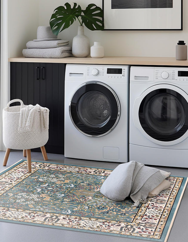 Blue 10' x 10' Narenj Square Area Rug 85% Polypropylene & 15% Polyester Traditional Classic Carpet for Living, Dining, Bedrooms, Office for Sale at Rug Engine