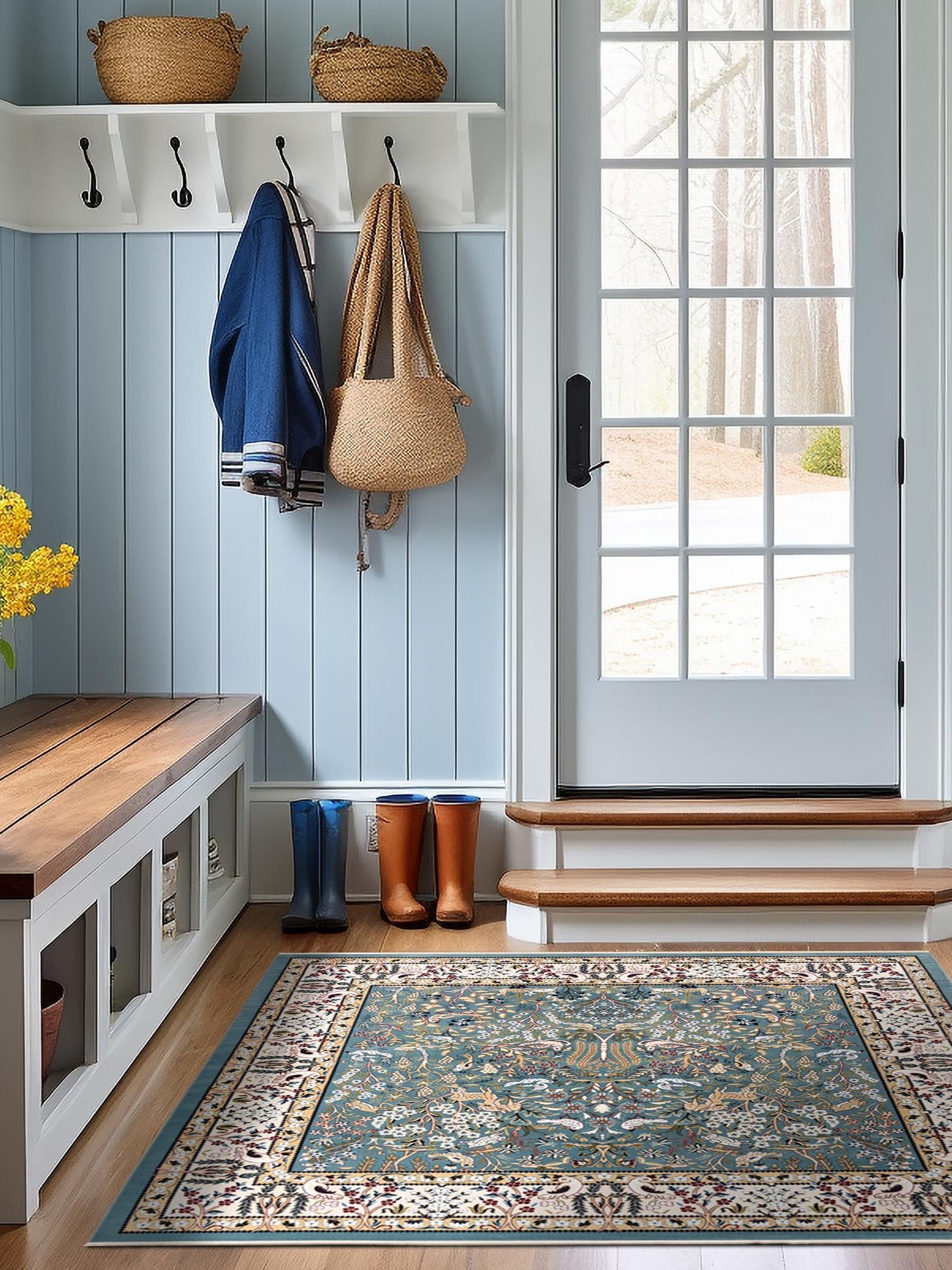 Blue 10' x 10' Narenj Square Area Rug 85% Polypropylene & 15% Polyester Traditional Classic Carpet for Living, Dining, Bedrooms, Office for Sale at Rug Engine