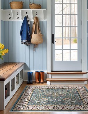 Blue 10' x 10' Narenj Square Area Rug 85% Polypropylene & 15% Polyester Traditional Classic Carpet for Living, Dining, Bedrooms, Office for Sale at Rug Engine