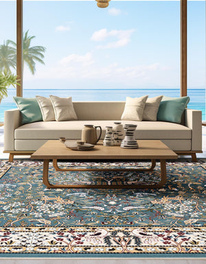 Blue 10' x 10' Narenj Square Area Rug 85% Polypropylene & 15% Polyester Traditional Classic Carpet for Living, Dining, Bedrooms, Office for Sale at Rug Engine