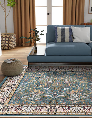 Blue 10' x 10' Narenj Square Area Rug 85% Polypropylene & 15% Polyester Traditional Classic Carpet for Living, Dining, Bedrooms, Office for Sale at Rug Engine
