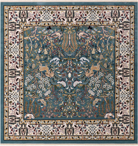 Blue 7' 10 x 7' 10 Narenj Square Area Rug 85% Polypropylene & 15% Polyester Traditional Classic Carpet for Living, Dining, Bedrooms, Office for Sale at Rug Engine