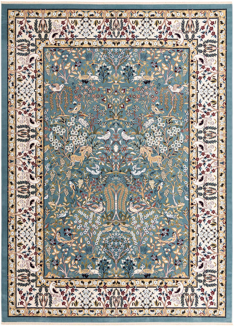 Blue 9' x 12' Narenj Rectangle Area Rug 85% Polypropylene & 15% Polyester Traditional Classic Carpet for Living, Dining, Bedrooms, Office for Sale at Rug Engine