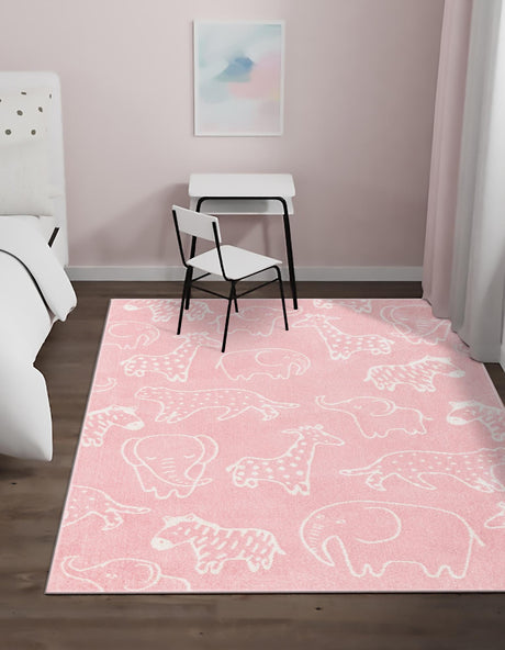 Pink 7' 10 x 10' Whimsy Kids Rectangle Area Rug for Baby Nursery, Toddler Playroom,  Bedrooms Playful Fun Design Easy Clean Carpet for Sale at Rug Engine