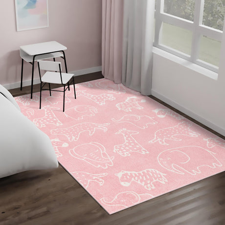 Pink 5' 3 x 8' Whimsy Kids Rectangle Area Rug for Baby Nursery, Toddler Playroom,  Bedrooms Playful Fun Design Easy Clean Carpet for Sale at Rug Engine