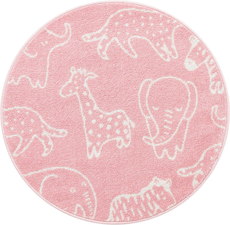 Pink 3' 3 x 3' 3 Whimsy Kids Round Rug