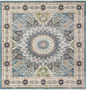 Blue 10' x 10' Narenj Square Area Rug 85% Polypropylene & 15% Polyester Traditional Classic Carpet for Living, Dining, Bedrooms, Office for Sale at Rug Engine