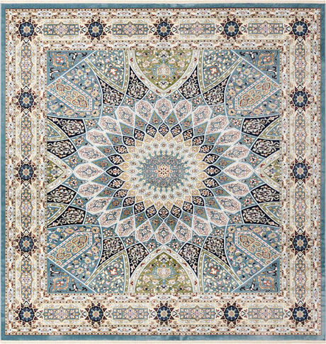 Blue 10' x 10' Narenj Square Area Rug 85% Polypropylene & 15% Polyester Traditional Classic Carpet for Living, Dining, Bedrooms, Office for Sale at Rug Engine