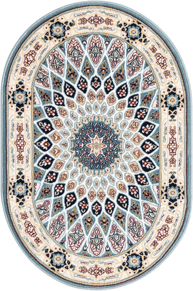 Blue 2' x 3' 1 Narenj Oval Area Rug 85% Polypropylene & 15% Polyester Traditional Classic Carpet for Living, Dining, Bedrooms, Office for Sale at Rug Engine