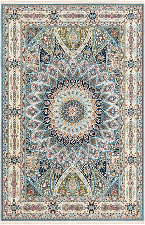 Blue 4' 1 x 6' 1 Narenj Rectangle Area Rug 85% Polypropylene & 15% Polyester Traditional Classic Carpet for Living, Dining, Bedrooms, Office for Sale at Rug Engine