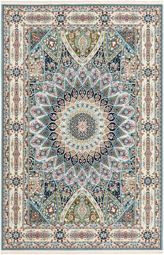 Blue 4' 1 x 6' 1 Narenj Rectangle Area Rug 85% Polypropylene & 15% Polyester Traditional Classic Carpet for Living, Dining, Bedrooms, Office for Sale at Rug Engine