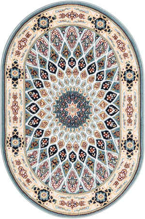 Blue 4' 1 x 6' 1 Narenj Oval Area Rug 85% Polypropylene & 15% Polyester Traditional Classic Carpet for Living, Dining, Bedrooms, Office for Sale at Rug Engine