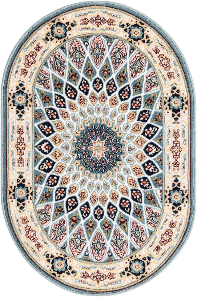 Blue 4' 1 x 6' 1 Narenj Oval Area Rug 85% Polypropylene & 15% Polyester Traditional Classic Carpet for Living, Dining, Bedrooms, Office for Sale at Rug Engine