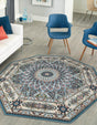Blue 4' 1 x 4' 1 Narenj Octagon Area Rug 85% Polypropylene & 15% Polyester Traditional Classic Carpet for Living, Dining, Bedrooms, Office for Sale at Rug Engine