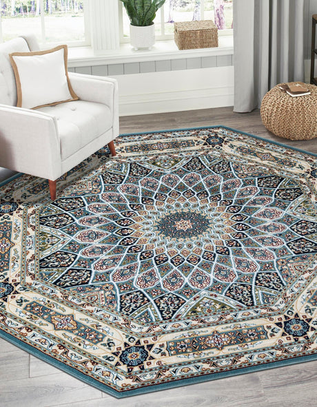 Blue 3' 1 x 3' 1 Narenj Octagon Area Rug 85% Polypropylene & 15% Polyester Traditional Classic Carpet for Living, Dining, Bedrooms, Office for Sale at Rug Engine