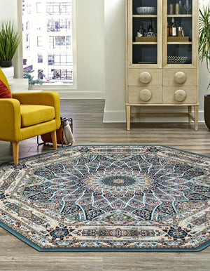 Blue 3' 1 x 3' 1 Narenj Octagon Area Rug 85% Polypropylene & 15% Polyester Traditional Classic Carpet for Living, Dining, Bedrooms, Office for Sale at Rug Engine