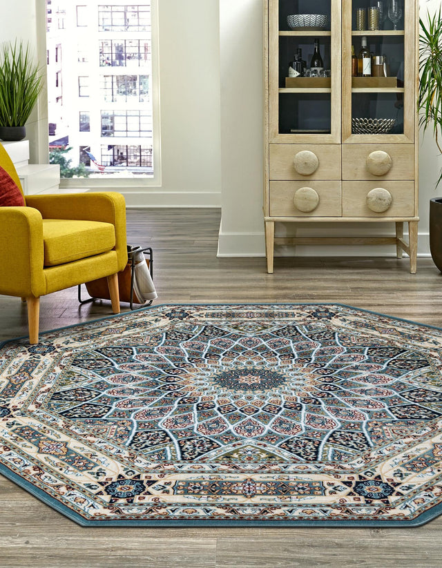 Blue 6' 1 x 6' 1 Narenj Octagon Area Rug 85% Polypropylene & 15% Polyester Traditional Classic Carpet for Living, Dining, Bedrooms, Office for Sale at Rug Engine
