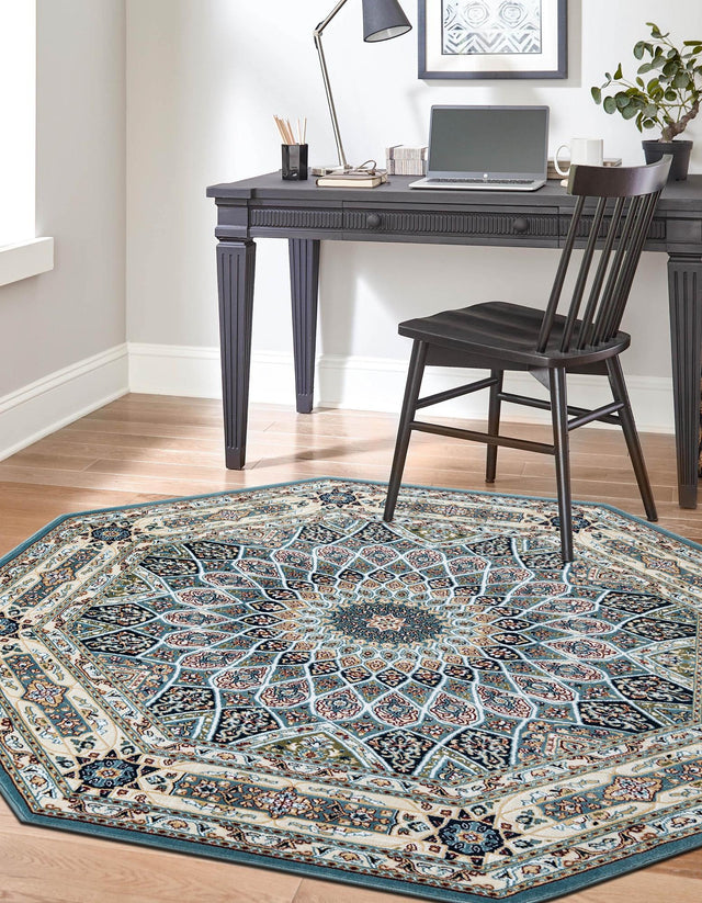 Blue 6' 1 x 6' 1 Narenj Octagon Area Rug 85% Polypropylene & 15% Polyester Traditional Classic Carpet for Living, Dining, Bedrooms, Office for Sale at Rug Engine