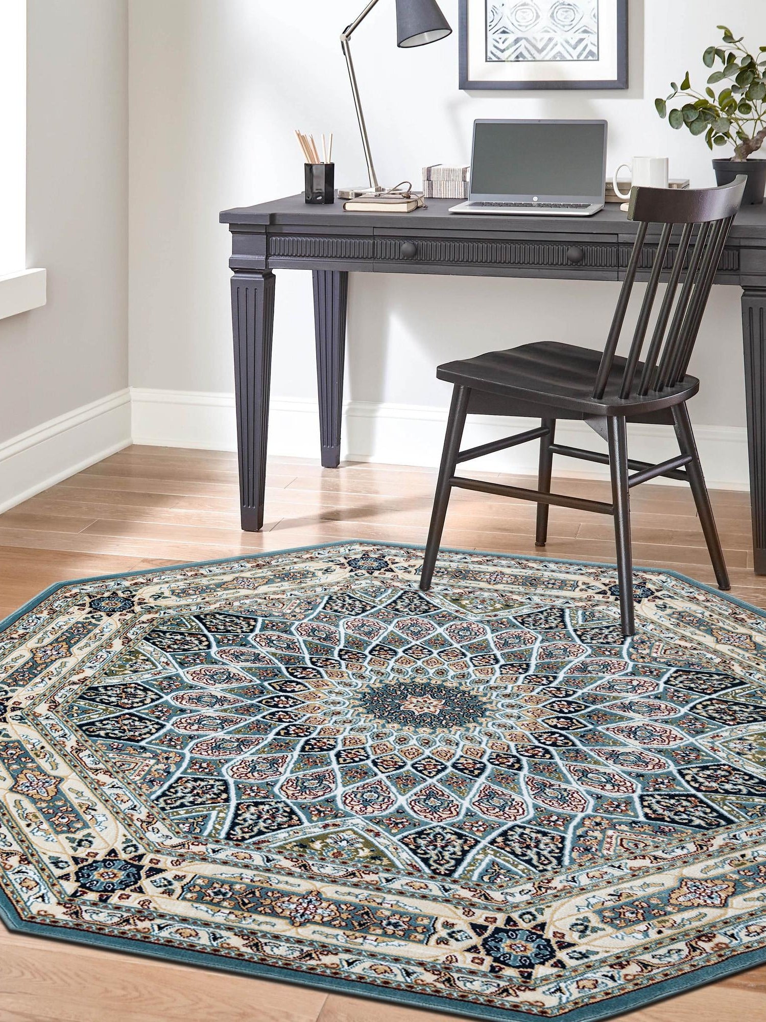 Blue 3' 1 x 3' 1 Narenj Octagon Area Rug 85% Polypropylene & 15% Polyester Traditional Classic Carpet for Living, Dining, Bedrooms, Office for Sale at Rug Engine