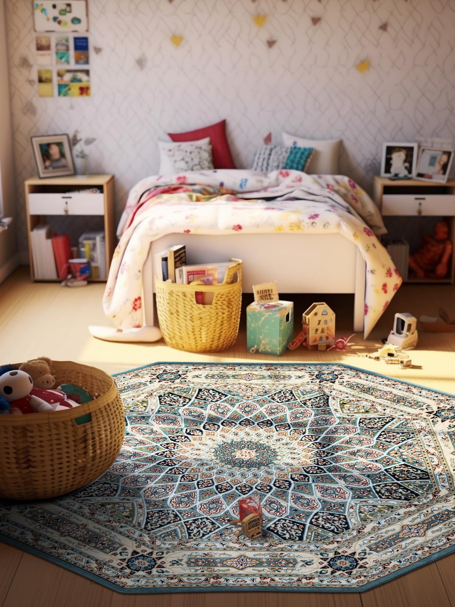 Blue 3' 1 x 3' 1 Narenj Octagon Area Rug 85% Polypropylene & 15% Polyester Traditional Classic Carpet for Living, Dining, Bedrooms, Office for Sale at Rug Engine