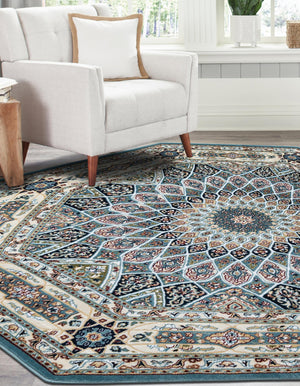 Blue 4' 1 x 4' 1 Narenj Octagon Area Rug 85% Polypropylene & 15% Polyester Traditional Classic Carpet for Living, Dining, Bedrooms, Office for Sale at Rug Engine