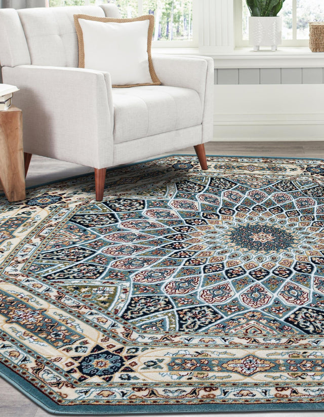 Blue 4' 1 x 4' 1 Narenj Octagon Area Rug 85% Polypropylene & 15% Polyester Traditional Classic Carpet for Living, Dining, Bedrooms, Office for Sale at Rug Engine