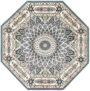 Blue 6' 1 x 6' 1 Narenj Octagon Area Rug 85% Polypropylene & 15% Polyester Traditional Classic Carpet for Living, Dining, Bedrooms, Office for Sale at Rug Engine