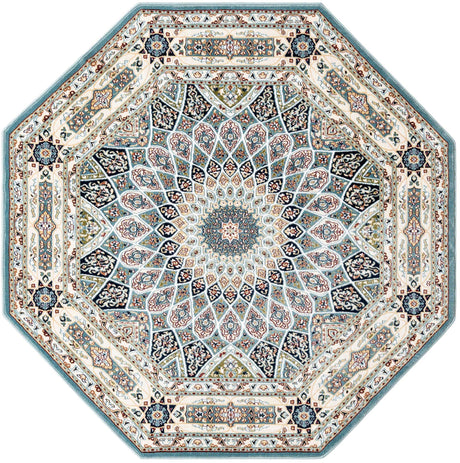 Blue 6' 1 x 6' 1 Narenj Octagon Area Rug 85% Polypropylene & 15% Polyester Traditional Classic Carpet for Living, Dining, Bedrooms, Office for Sale at Rug Engine